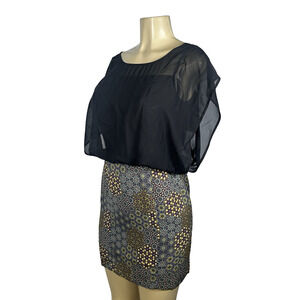Lavand Dress Womens Small Black Multi‎ Sheer Chiffon Geometric Mini L33105A321